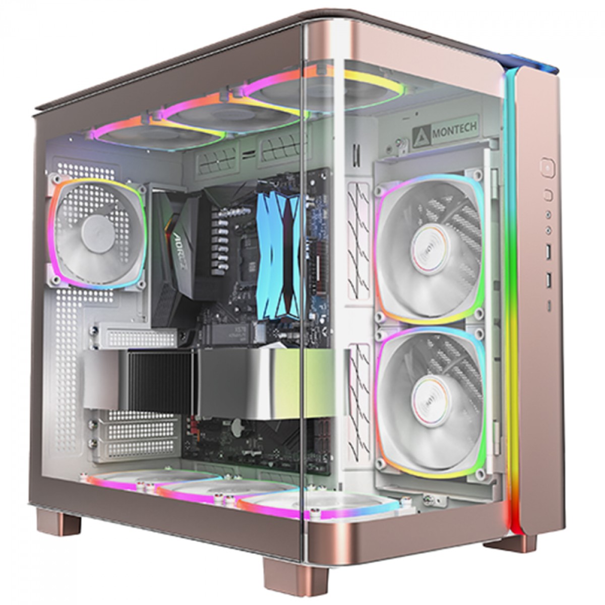 Gabinete Gamer Montech King 95 PRO, ARGB, Mid Tower, Vidro Temperado, ATX, Rose Gold, Sem Fonte, Com 6 Fans - OPEN BOX