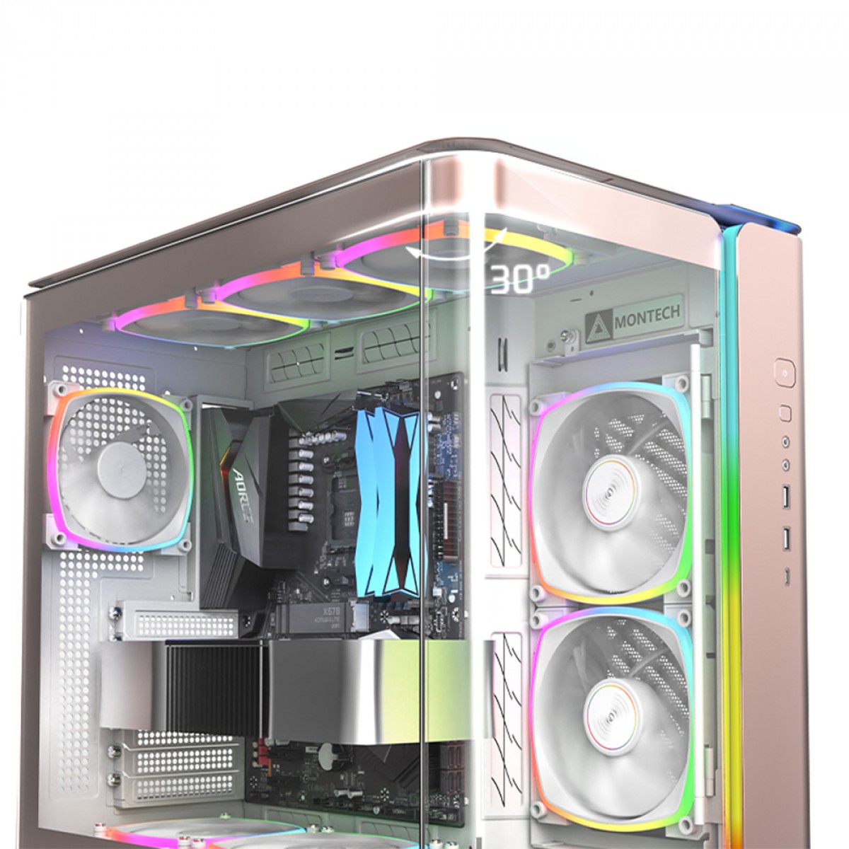 Gabinete Gamer Montech King 95 PRO, ARGB, Mid Tower, Vidro Temperado, ATX, Rose Gold, Sem Fonte, Com 6 Fans - OPEN BOX