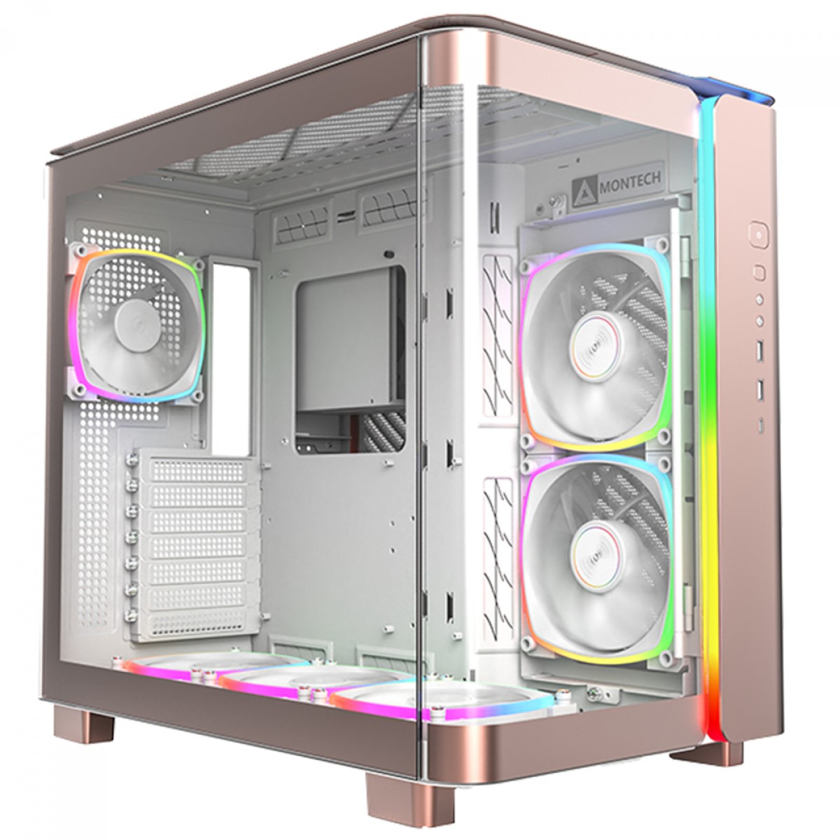 Gabinete Gamer Montech King 95 PRO, ARGB, Mid Tower, Vidro Temperado, ATX, Rose Gold, Sem Fonte, Com 6 Fans - OPEN BOX