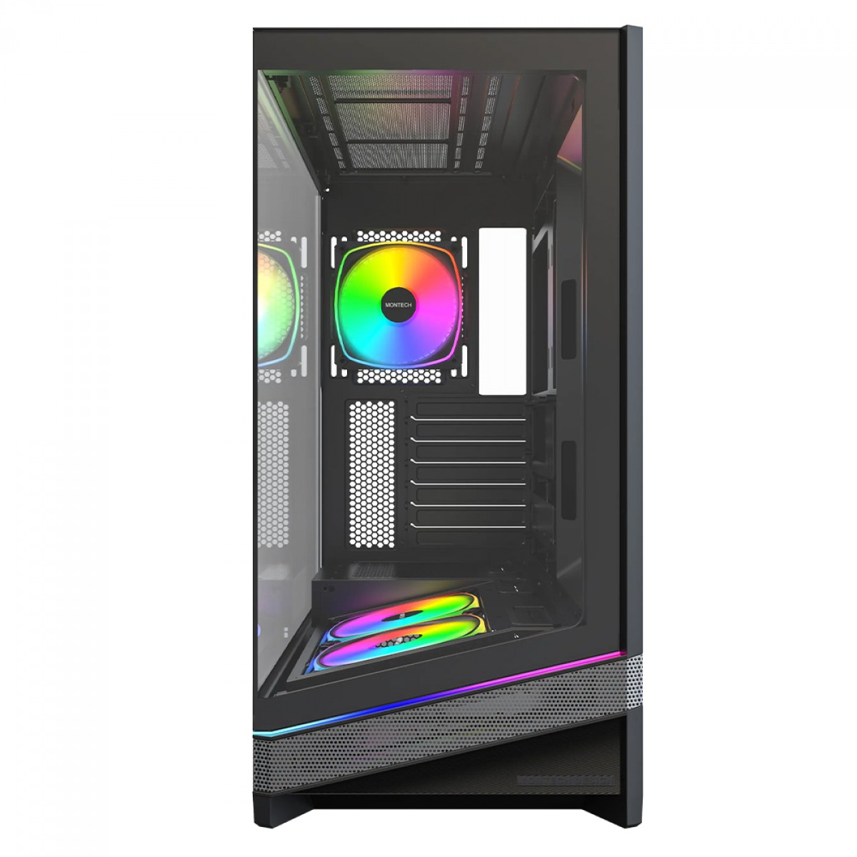 Gabinete Gamer Montech Sky Three, ARGB, Mid Tower, Vidro Temperado, ATX, Com 3 Fans, Preto