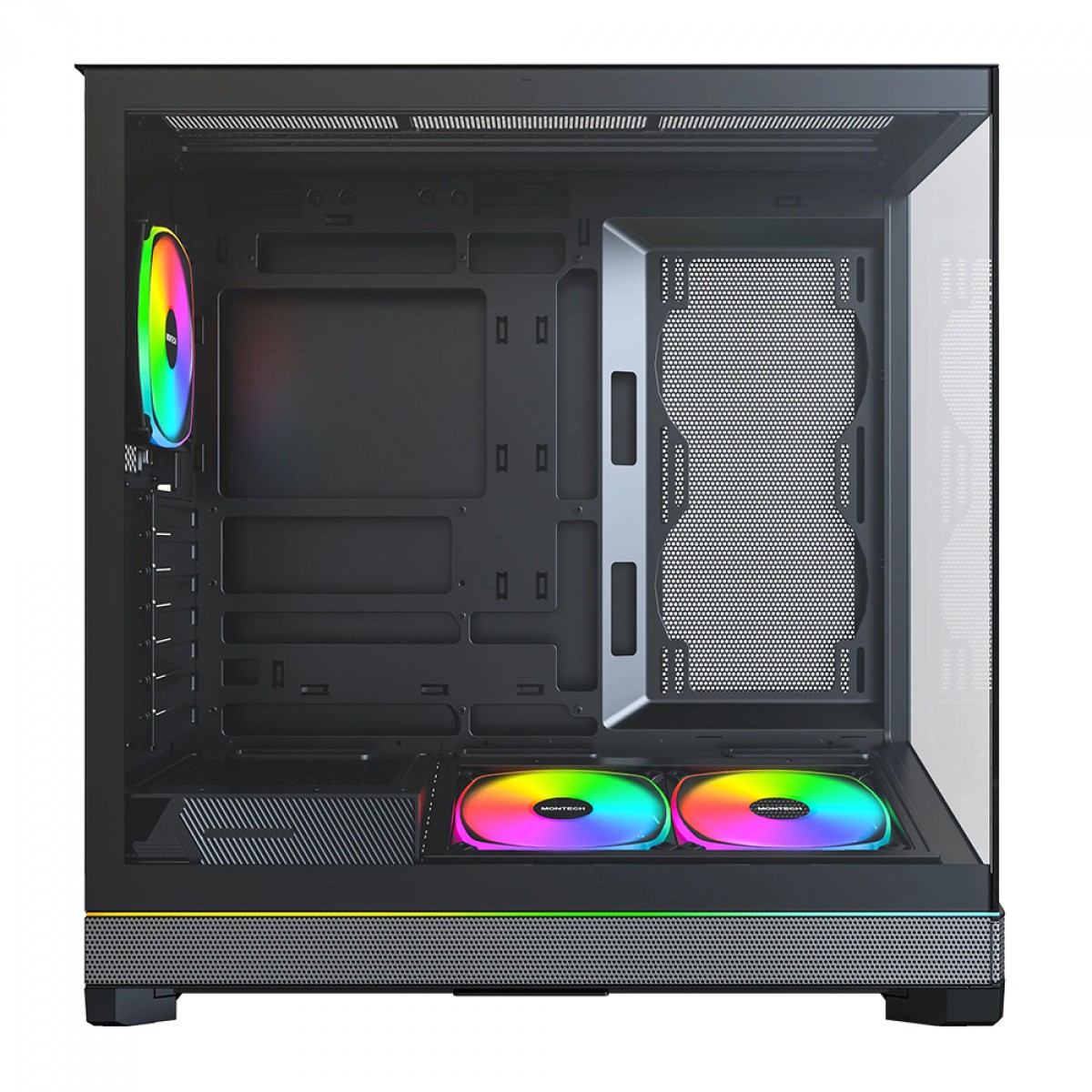 Gabinete Gamer Montech Sky Three, ARGB, Mid Tower, Vidro Temperado, ATX, Com 3 Fans, Preto