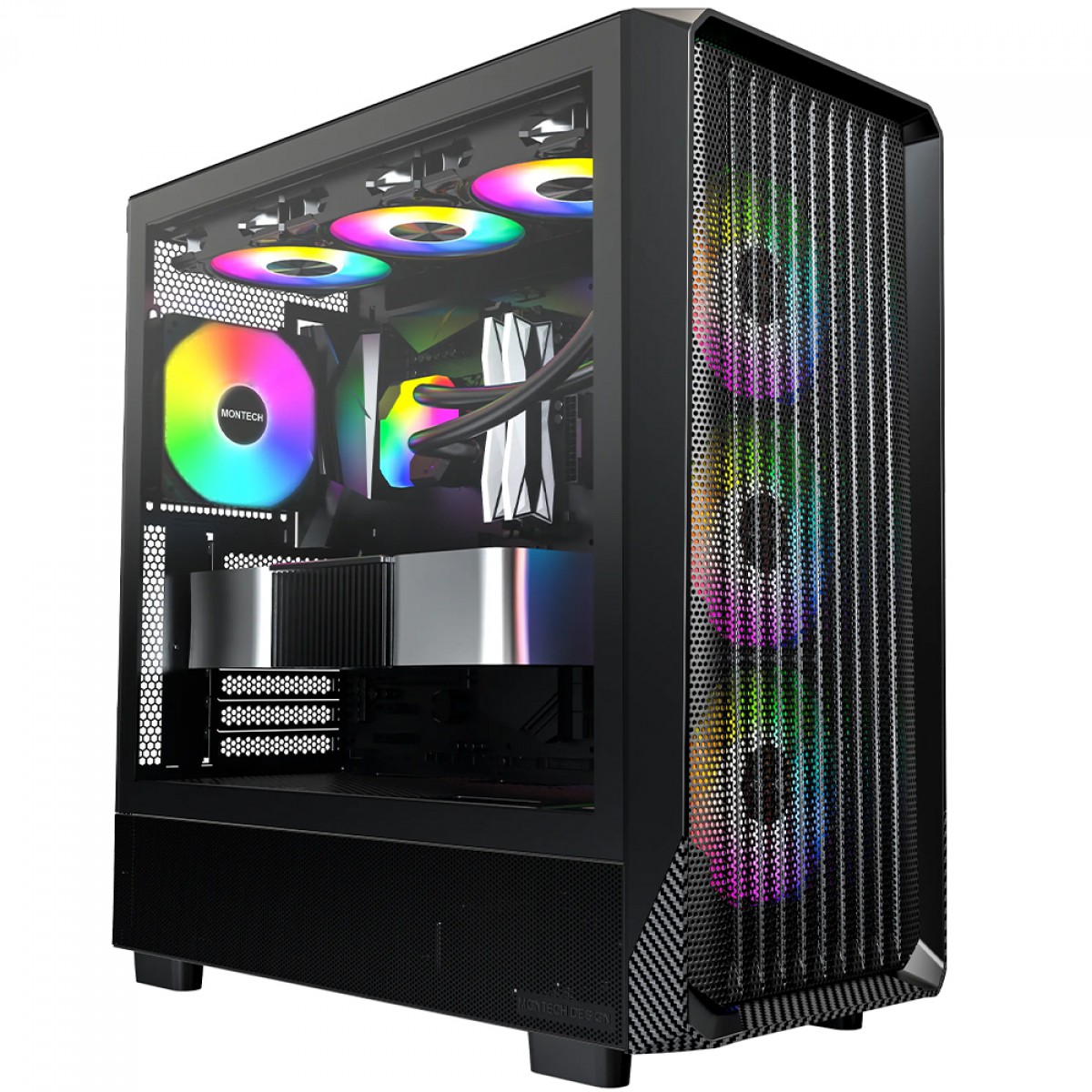 Gabinete Gamer Montech X5, Mid Tower, E-ATX, Sem Fonte, Com 4 Fans ARGB, Preto