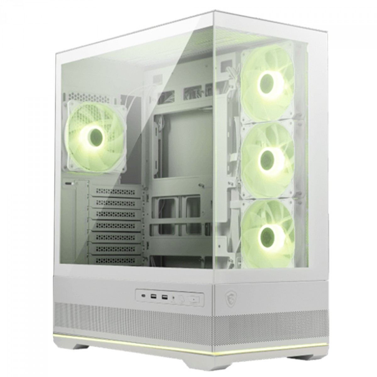 Gabinete Gamer MSI MAG Pano 110R PZ White, Mid Tower, Vidro Temperado, ATX, ARGB, Com 4 Fans, Branco