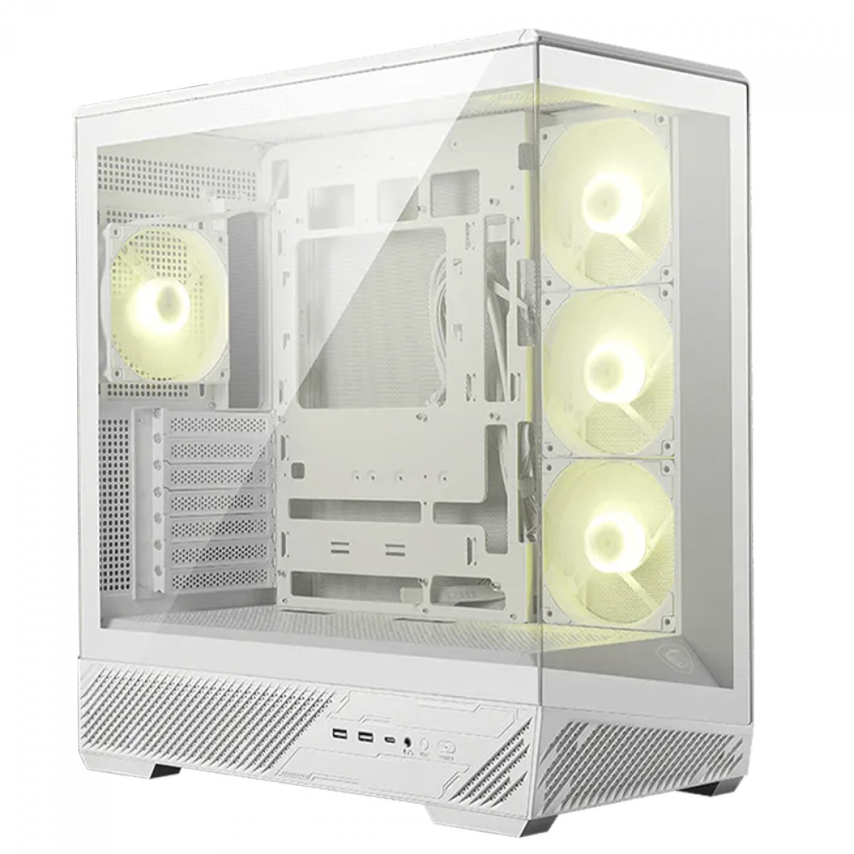 Gabinete Gamer MSI MAG Pano 130R PZ, Mid Tower, Vidro Temperado, ATX, Com 4 Fans ARGB, Branco