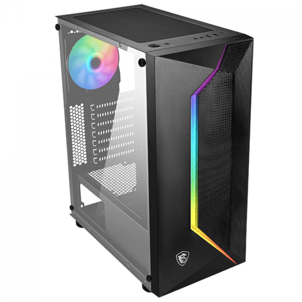 Gabinete Gamer MSI MAG Vampiric 100R, Mid Tower, Vidro Temperado, ATX, ARGB, Com 2 Fans, Preto, 306-7G07R25-809