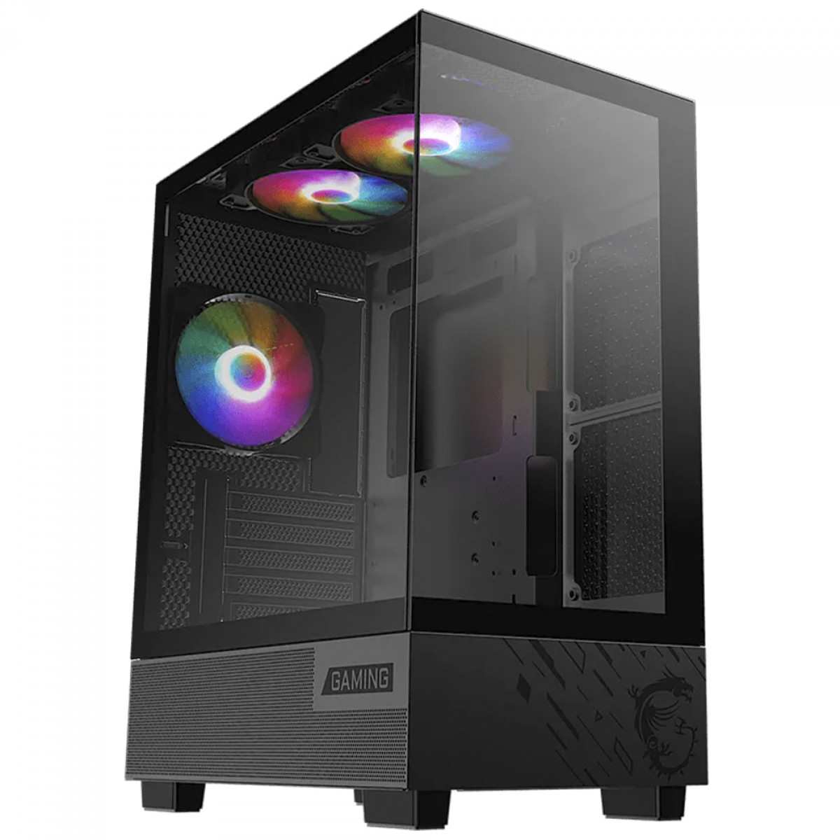 Gabinete Gamer MSI PAG Pano M110A, Mid Tower, Vidro Temperado, MATX, Com 3 Fans RGB, Sem Fonte, Preto