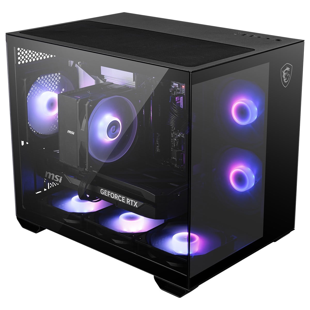 Gabinete Gamer MSI PRO PANO M120R, Mini Tower, Vidro Temperado, M-ATX, ARGB, Com 3 Fans, Preto, 306-7G12P04-HH9