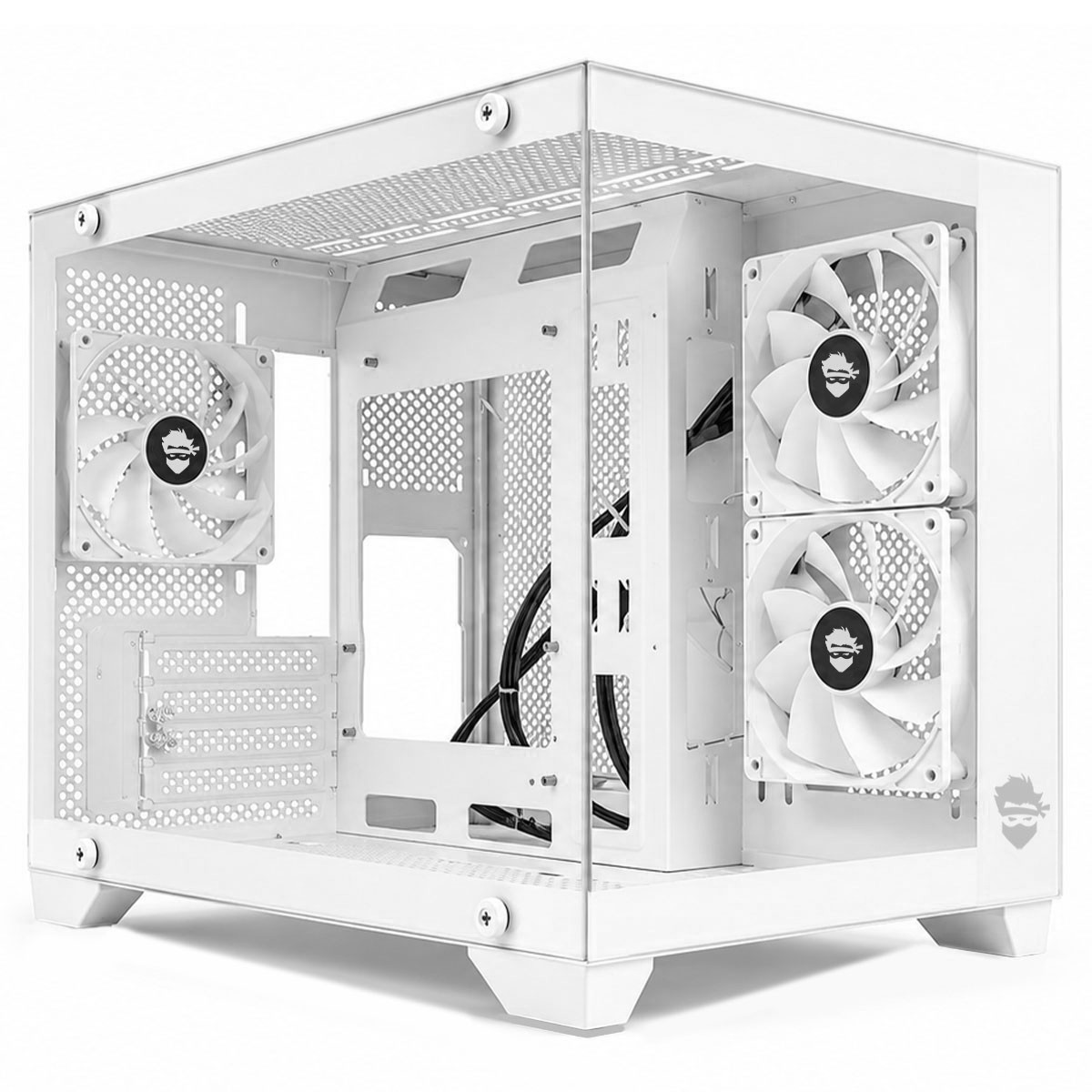 Gabinete Gamer Ninja Akyra X3 White, Mid Tower, Vidro Temperado, M-ATX, Com 3 Fans, Sem Fonte, Branco, GN-CS-MAB3FAKYRAWH