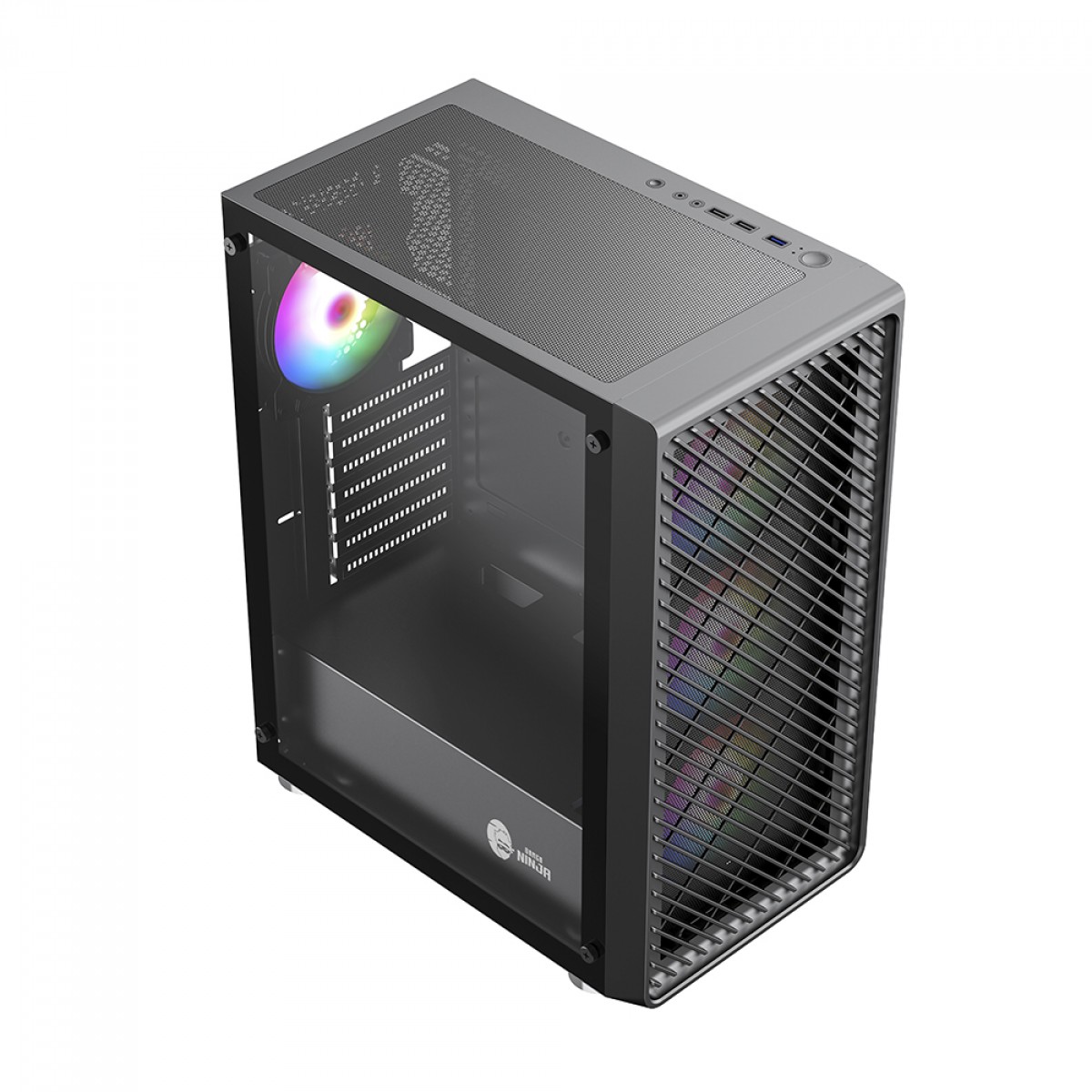 Gabinete Gamer Ninja Cloud, Mid Tower, Vidro Temperado, ATX, Black, Sem Fonte, Com 4 Fans Rainbow
