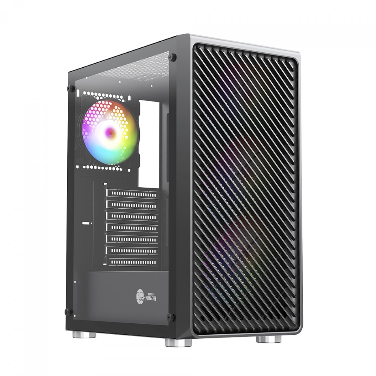Gabinete Gamer Ninja Cloud, Mid Tower, Vidro Temperado, ATX, Black, Sem Fonte, Com 4 Fans Rainbow