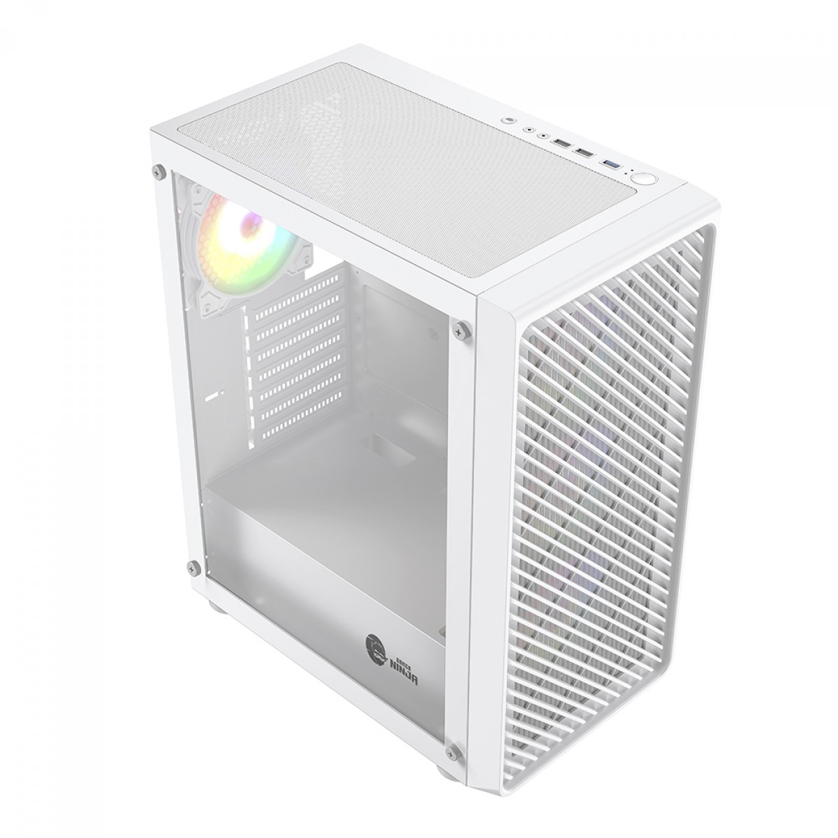 Gabinete Gamer Ninja Cloud, Mid Tower, Vidro Temperado, ATX, White, Sem Fonte, Com 4 Fans Rainbow