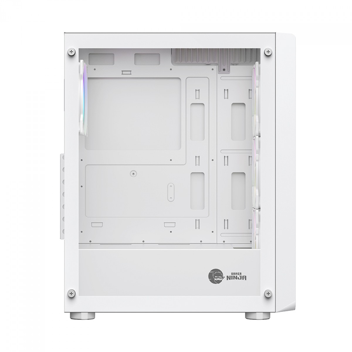Gabinete Gamer Ninja Cloud, Mid Tower, Vidro Temperado, ATX, White, Sem Fonte, Com 4 Fans Rainbow