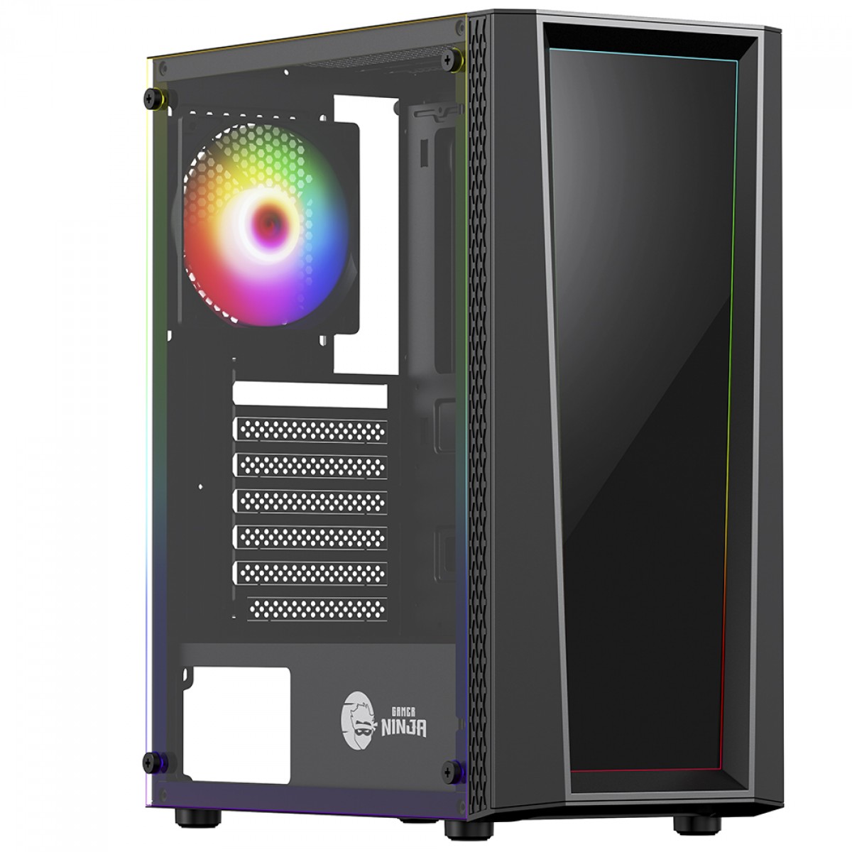 Gabinete Gamer Ninja Eraser, RGB, Mid Tower, Vidro Temperado, ATX, Sem Fonte, Com 1 Fan, GN-CS-ERMTB1F
