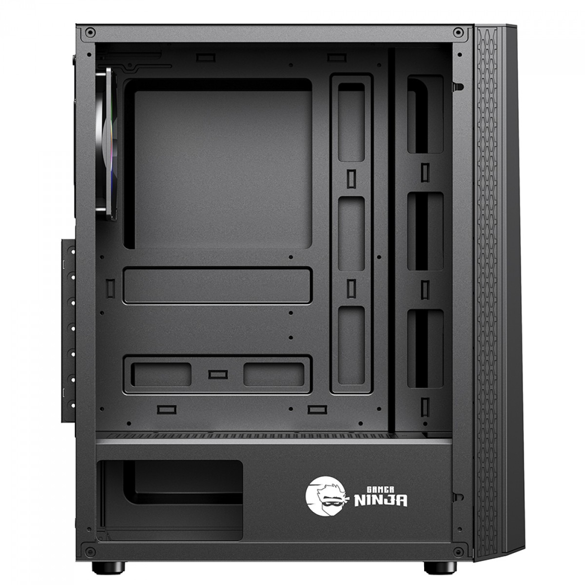 Gabinete Gamer Ninja Eraser, RGB, Mid Tower, Vidro Temperado, ATX, Sem Fonte, Com 1 Fan, GN-CS-ERMTB1F