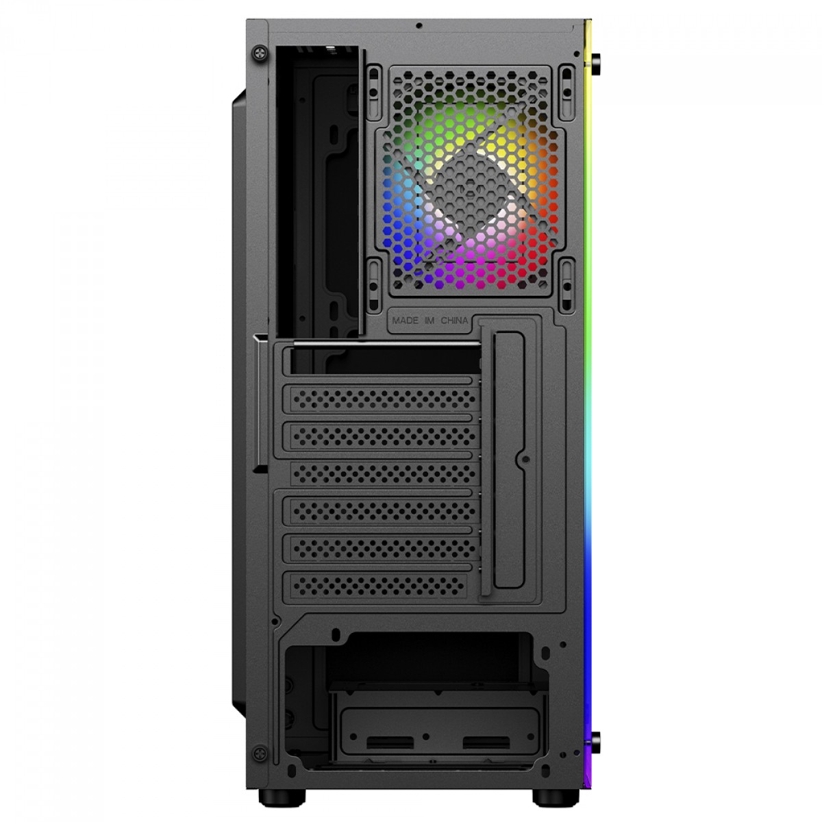 Gabinete Gamer Ninja Eraser, RGB, Mid Tower, Vidro Temperado, ATX, Sem Fonte, Com 1 Fan, GN-CS-ERMTB1F
