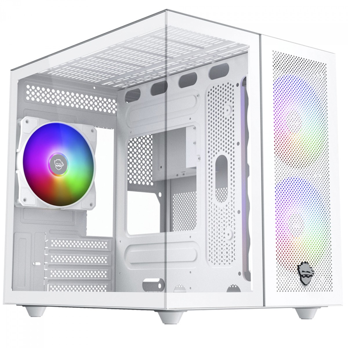 Gabinete Gamer Ninja Kazan X3, Mini Tower, Vidro Temperado, M-ATX, USB-C, Sem Fonte, Com 3 Fans, Branco, GN-CS-KZMAW3F