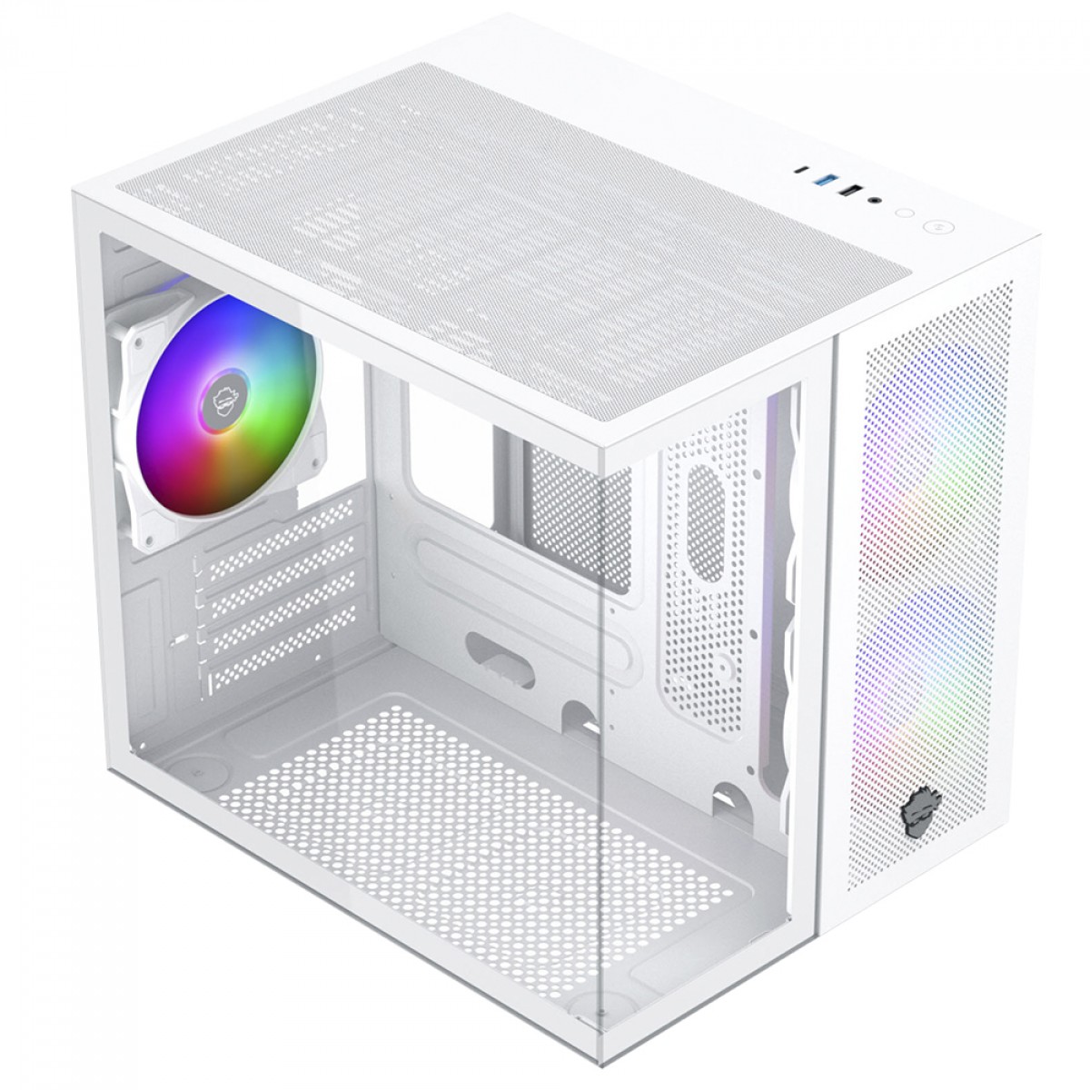 Gabinete Gamer Ninja Kazan X3, Mini Tower, Vidro Temperado, M-ATX, USB-C, Sem Fonte, Com 3 Fans, Branco, GN-CS-KZMAW3F