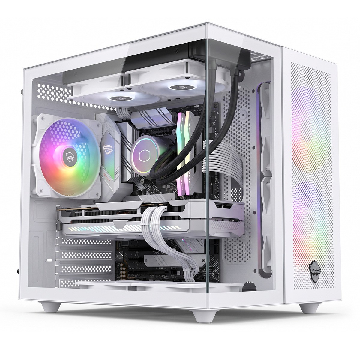 Gabinete Gamer Ninja Kazan X3, Mini Tower, Vidro Temperado, M-ATX, USB-C, Sem Fonte, Com 3 Fans, Branco, GN-CS-KZMAW3F