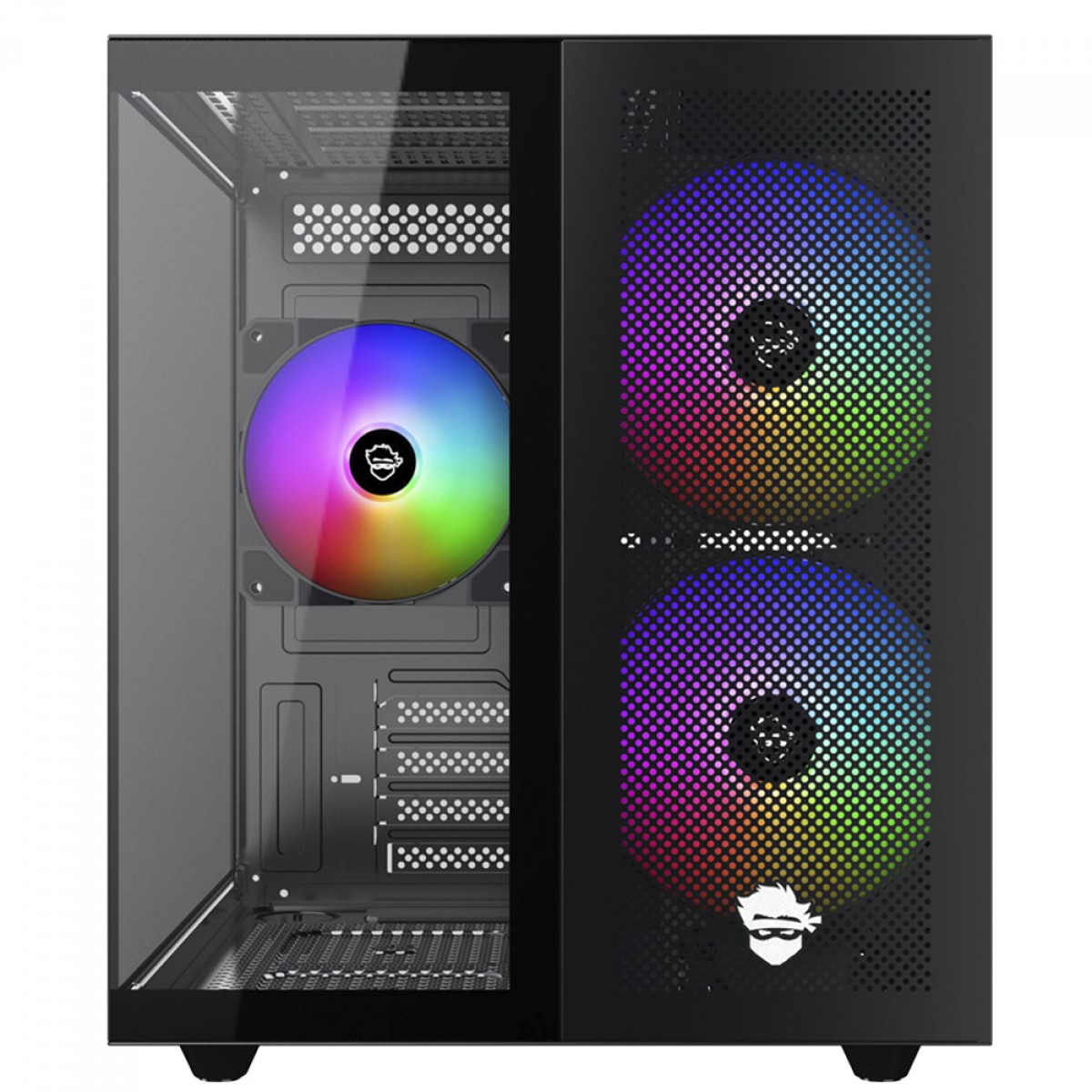 Gabinete Gamer Ninja Kazan X3, Mini Tower, Vidro Temperado, M-ATX, USB-C, Sem Fonte, Com 3 Fans, Preto, GN-CS-KZMAB3F