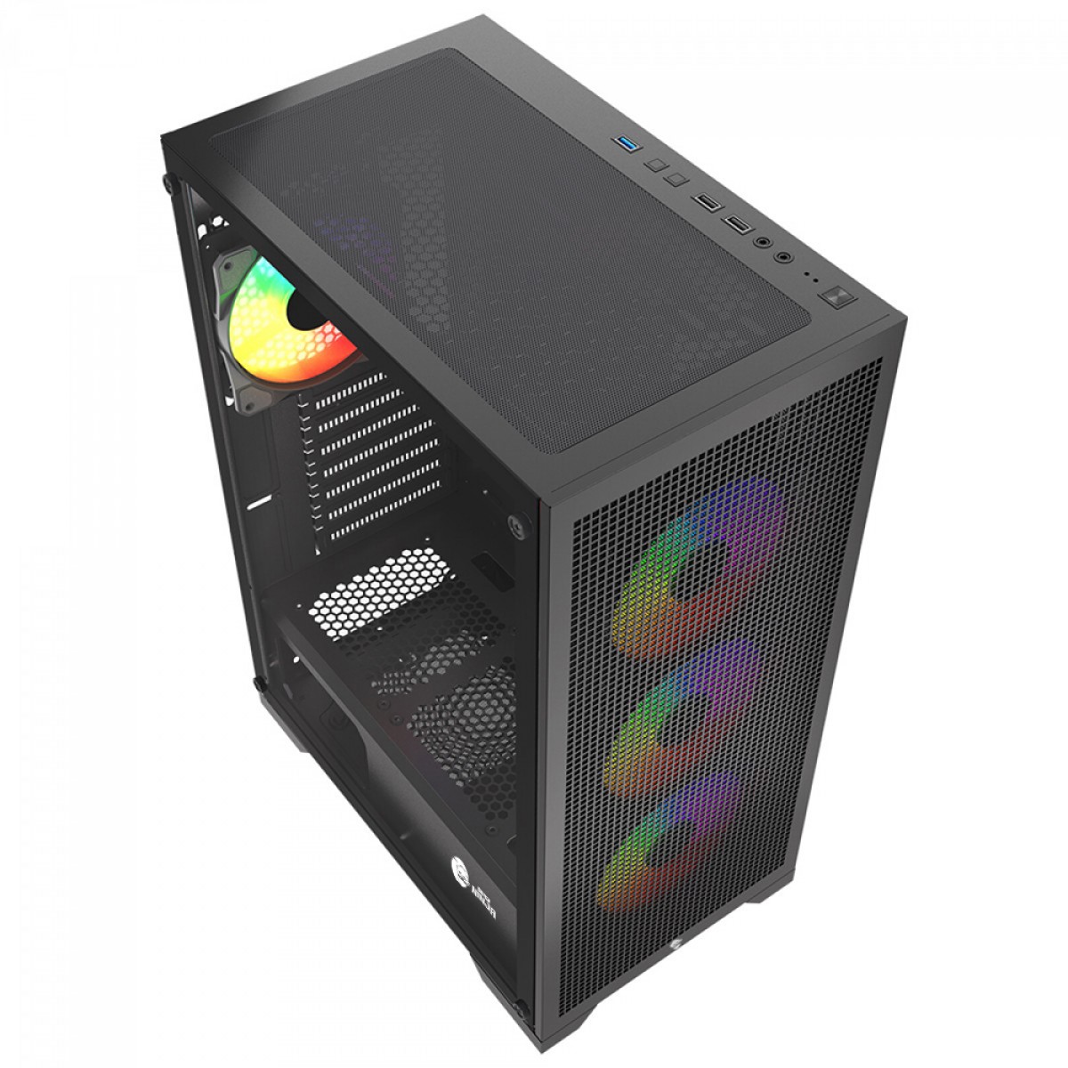 Gabinete Gamer Ninja Kurama, Mid Tower, Vidro Temperado, ATX, Sem Fonte, Com 4 Fans Rainbow, Preto, GN-CS-KRMTB4F