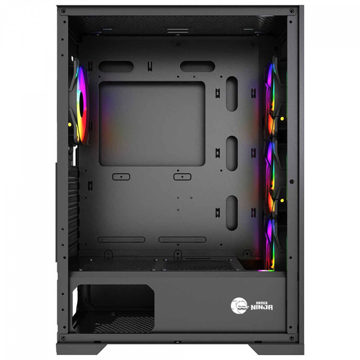 Gabinete Gamer Ninja Kurama, Mid Tower, Vidro Temperado, ATX, Sem Fonte, Com 4 Fans Rainbow, Preto, GN-CS-KRMTB4F