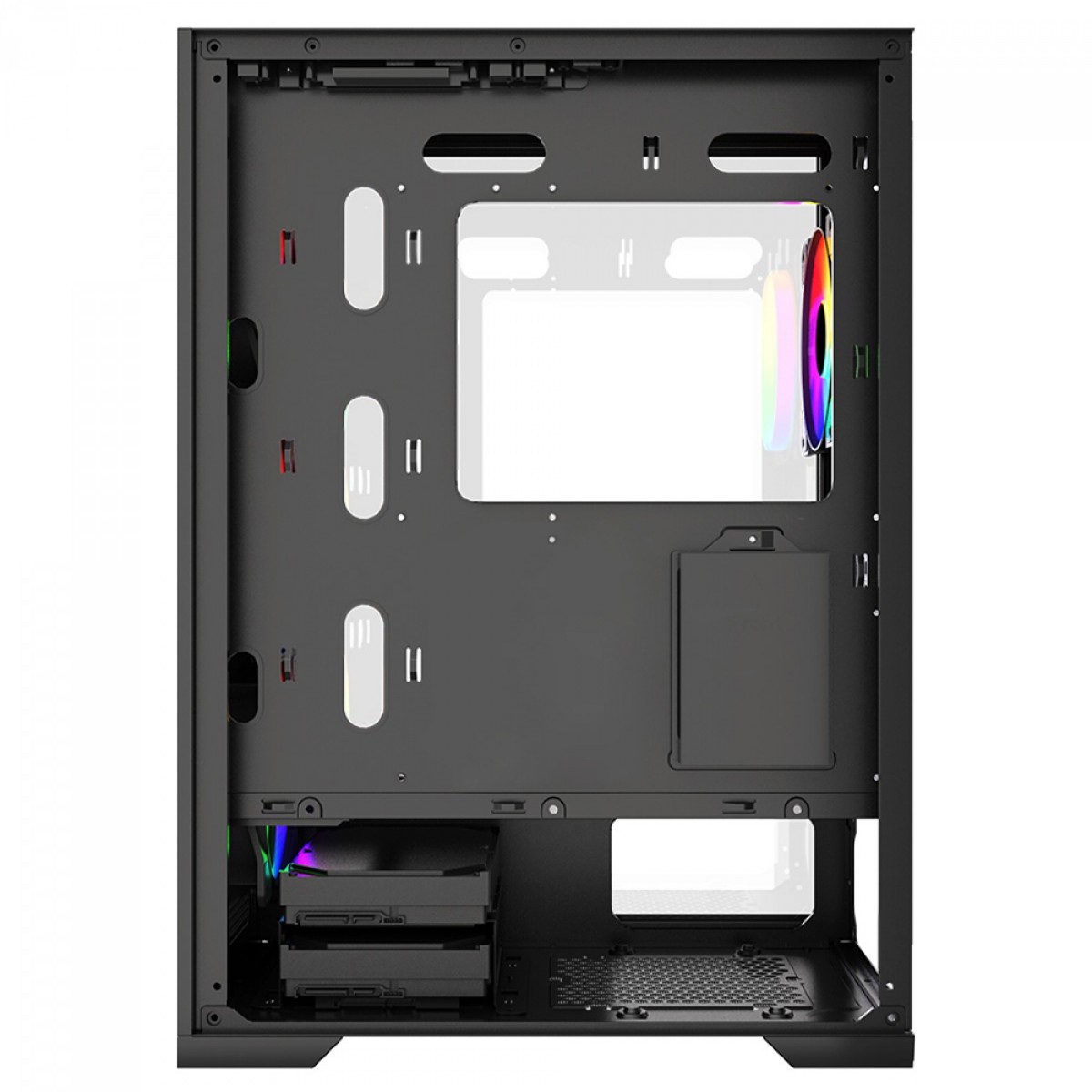 Gabinete Gamer Ninja Kurama, Mid Tower, Vidro Temperado, ATX, Sem Fonte, Com 4 Fans Rainbow, Preto, GN-CS-KRMTB4F