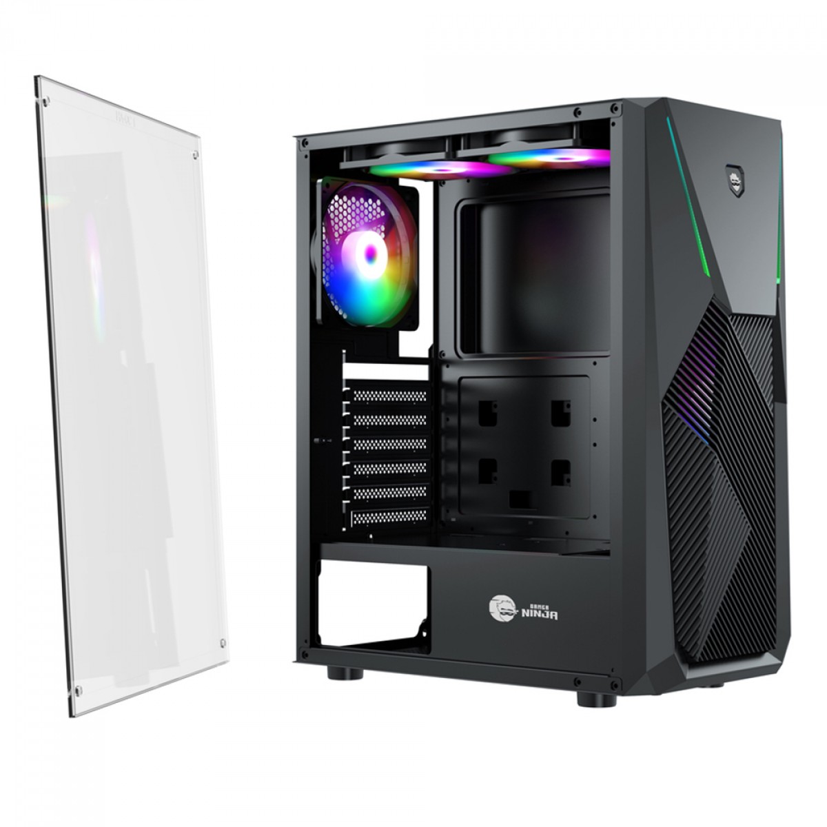 Gabinete Gamer Ninja Prime, RGB, Mid Tower, Vidro Temperado, ATX, Sem Fonte, Com 3 Fans