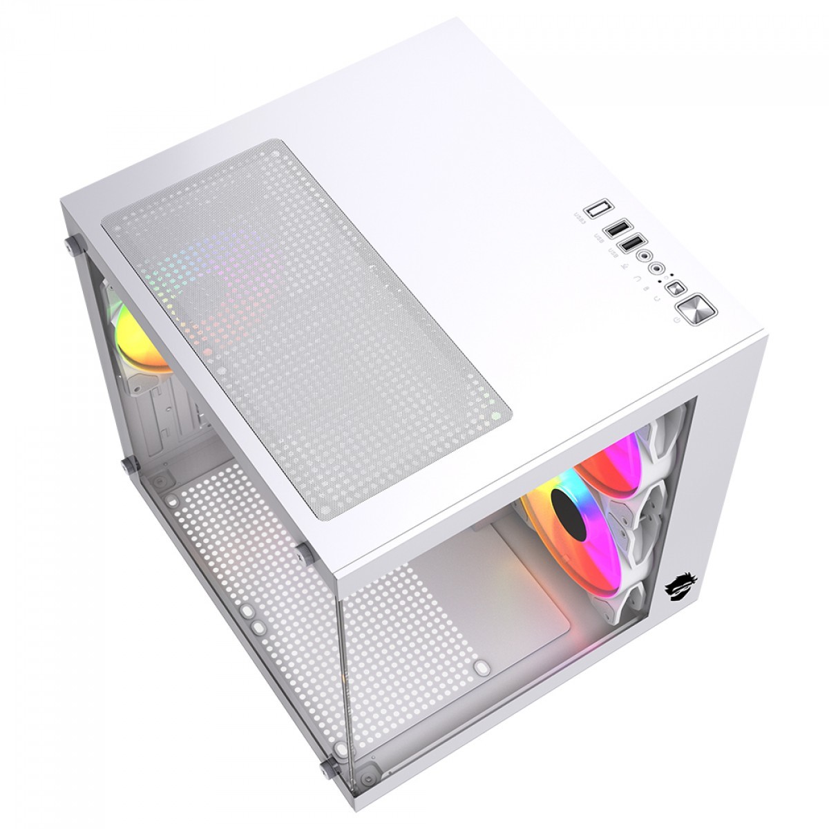 Gabinete Gamer Ninja Ryomaru, Mini Tower, Vidro Temperado, mATX, Com 3 Fans Rainbow, Sem Fonte, Branco, GN-CS-RMMAW3F