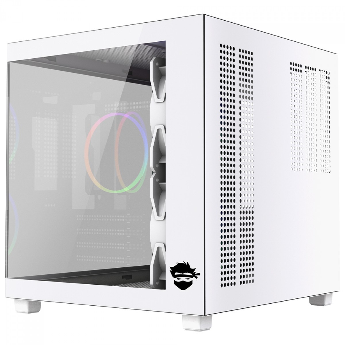 Gabinete Gamer Ninja Ryomaru, Mini Tower, Vidro Temperado, mATX, Com 3 Fans Rainbow, Sem Fonte, Branco, GN-CS-RMMAW3F