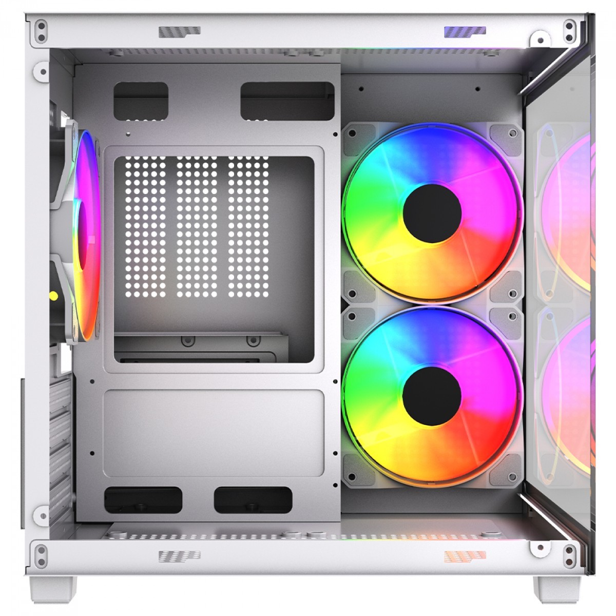 Gabinete Gamer Ninja Ryomaru, Mini Tower, Vidro Temperado, mATX, Com 3 Fans Rainbow, Sem Fonte, Branco, GN-CS-RMMAW3F