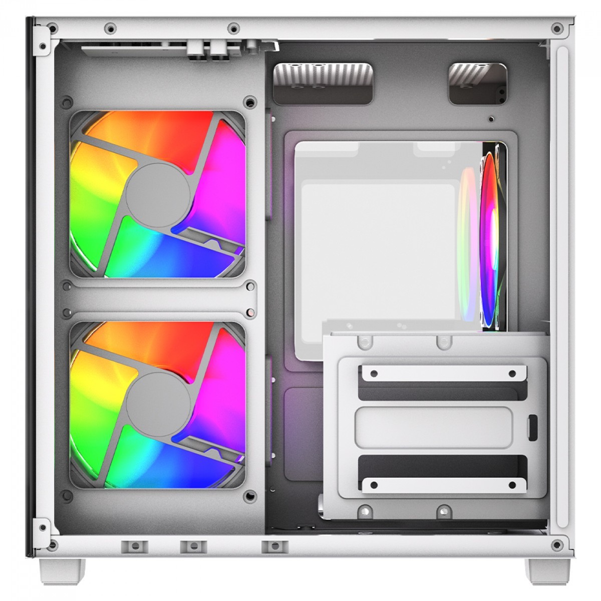 Gabinete Gamer Ninja Ryomaru, Mini Tower, Vidro Temperado, mATX, Com 3 Fans Rainbow, Sem Fonte, Branco, GN-CS-RMMAW3F