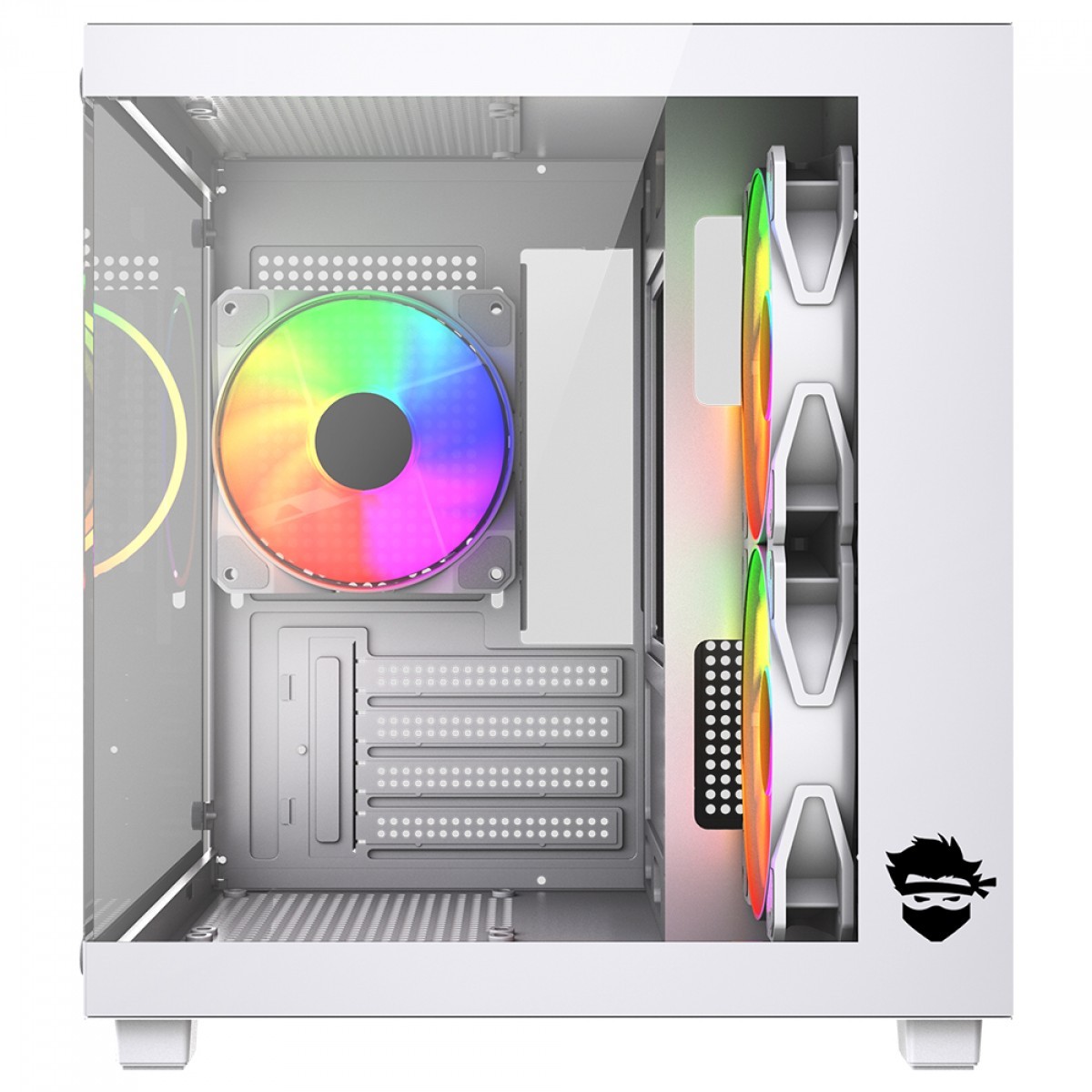 Gabinete Gamer Ninja Ryomaru, Mini Tower, Vidro Temperado, mATX, Com 3 Fans Rainbow, Sem Fonte, Branco, GN-CS-RMMAW3F