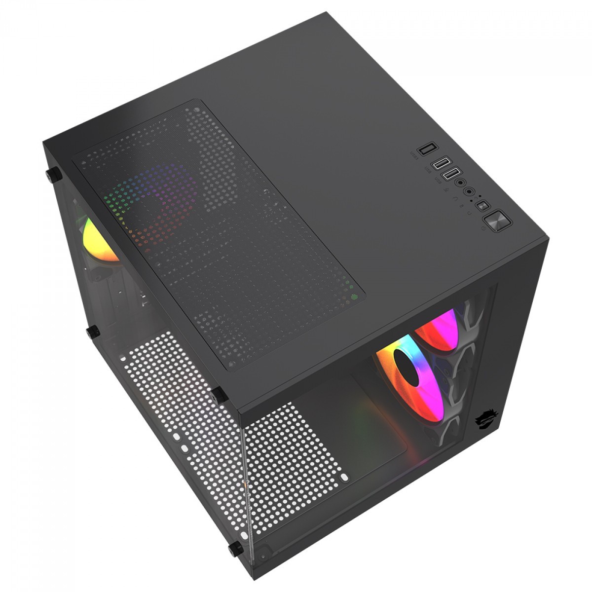 Gabinete Gamer Ninja Ryomaru, Mini Tower, Vidro Temperado, mATX, Sem Fonte, Com 3 Fans Rainbow, Preto, GN-CS-RMMAB3F