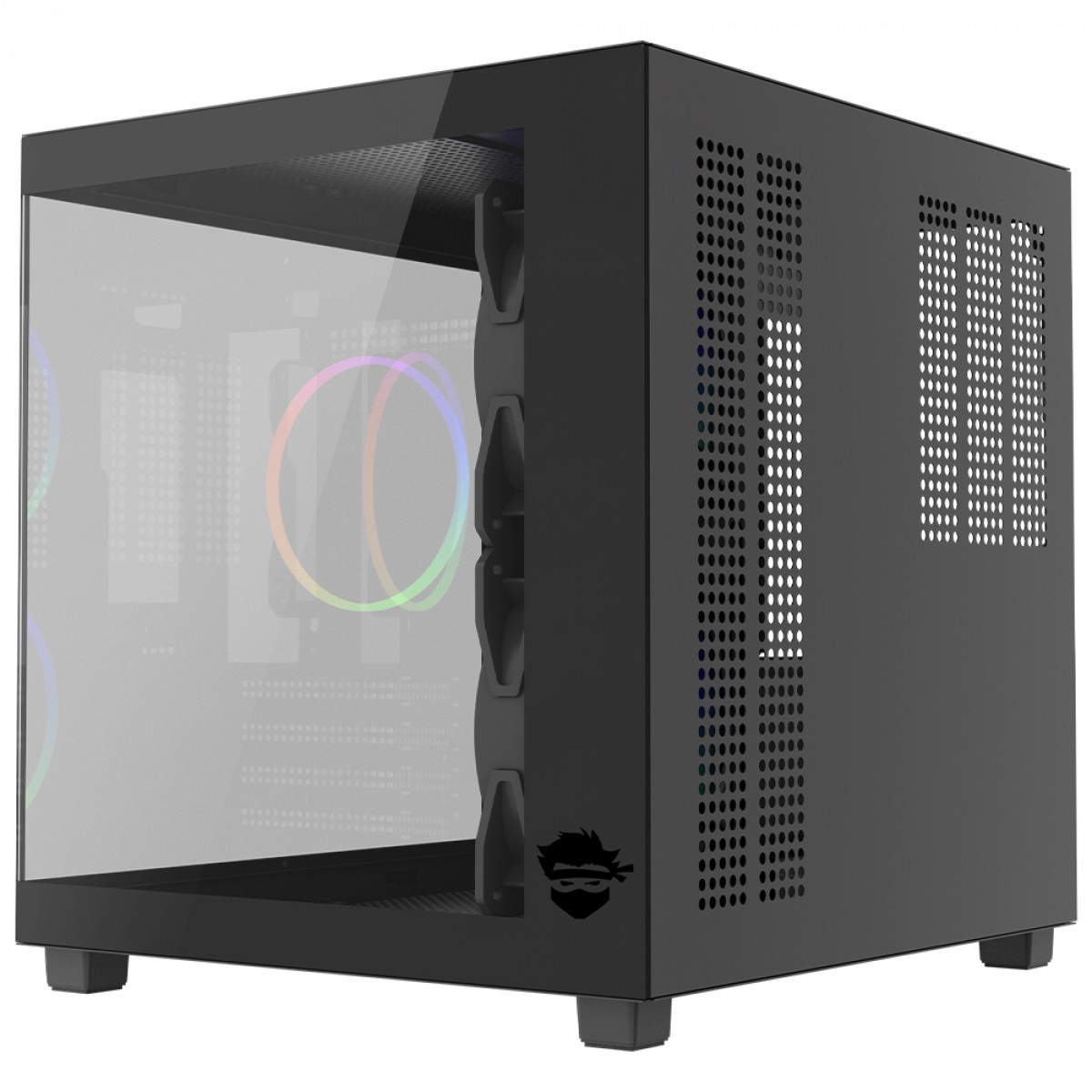 Gabinete Gamer Ninja Ryomaru, Mini Tower, Vidro Temperado, mATX, Sem Fonte, Com 3 Fans Rainbow, Preto, GN-CS-RMMAB3F