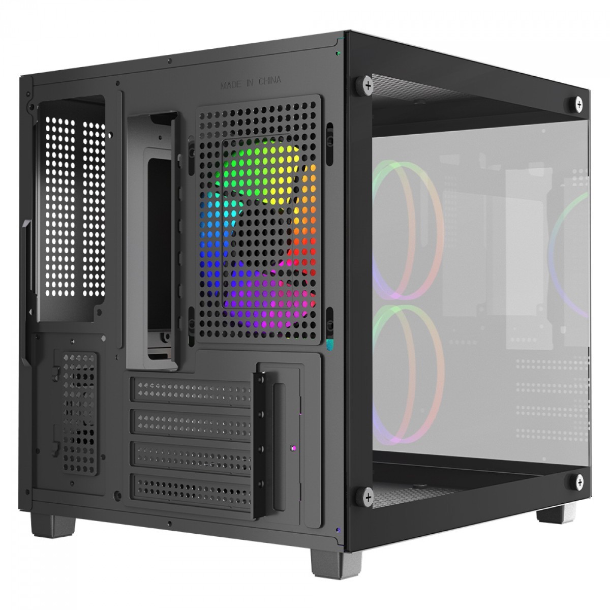 Gabinete Gamer Ninja Ryomaru, Mini Tower, Vidro Temperado, mATX, Sem Fonte, Com 3 Fans Rainbow, Preto, GN-CS-RMMAB3F