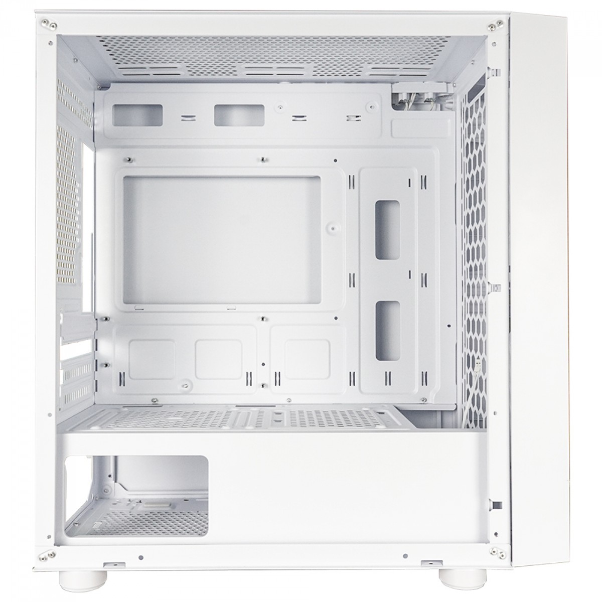 Gabinete Gamer One Power Fractal, Mid Tower, Vidro Temperado, M-ATX, Sem Fonte, Sem Fan, Branco, CC-201W