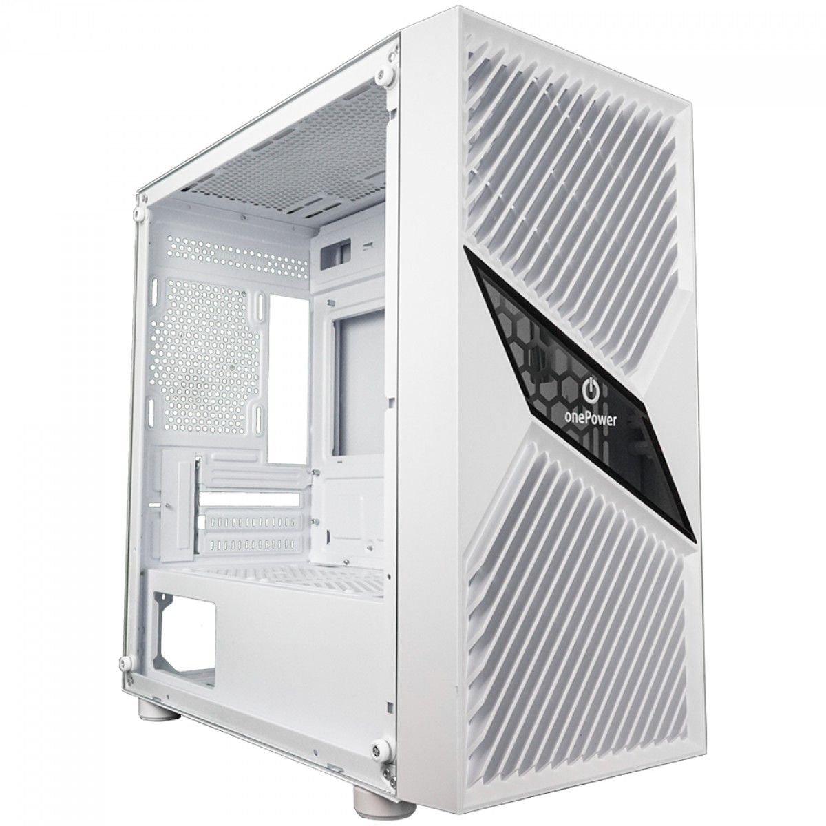 Gabinete Gamer One Power Fractal, Mid Tower, Vidro Temperado, M-ATX, Sem Fonte, Sem Fan, Branco, CC-201W