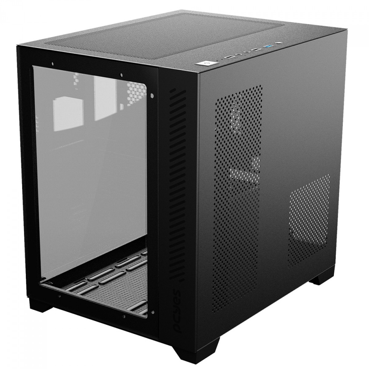 Gabinete Gamer PCYES Forcefield Black Vulcan, Mid Tower, Vidro Temperado, MATX, Preto, Sem Fan, GFFBVP