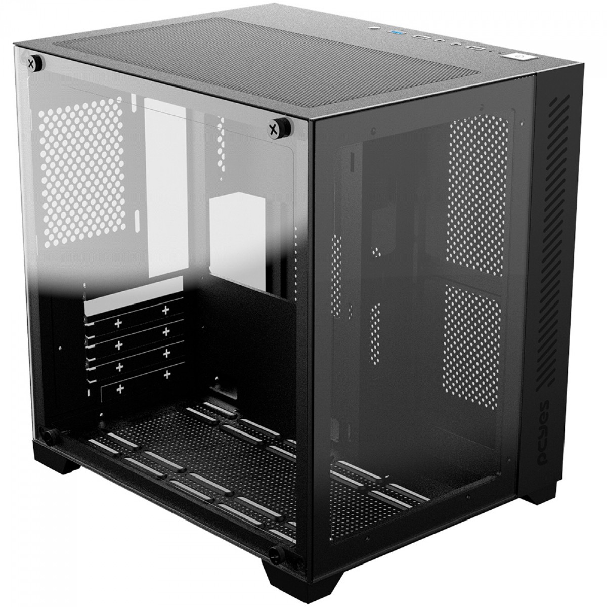 Gabinete Gamer PCYES Forcefield Black Vulcan, Mid Tower, Vidro Temperado, MATX, Preto, Sem Fan, GFFBVP