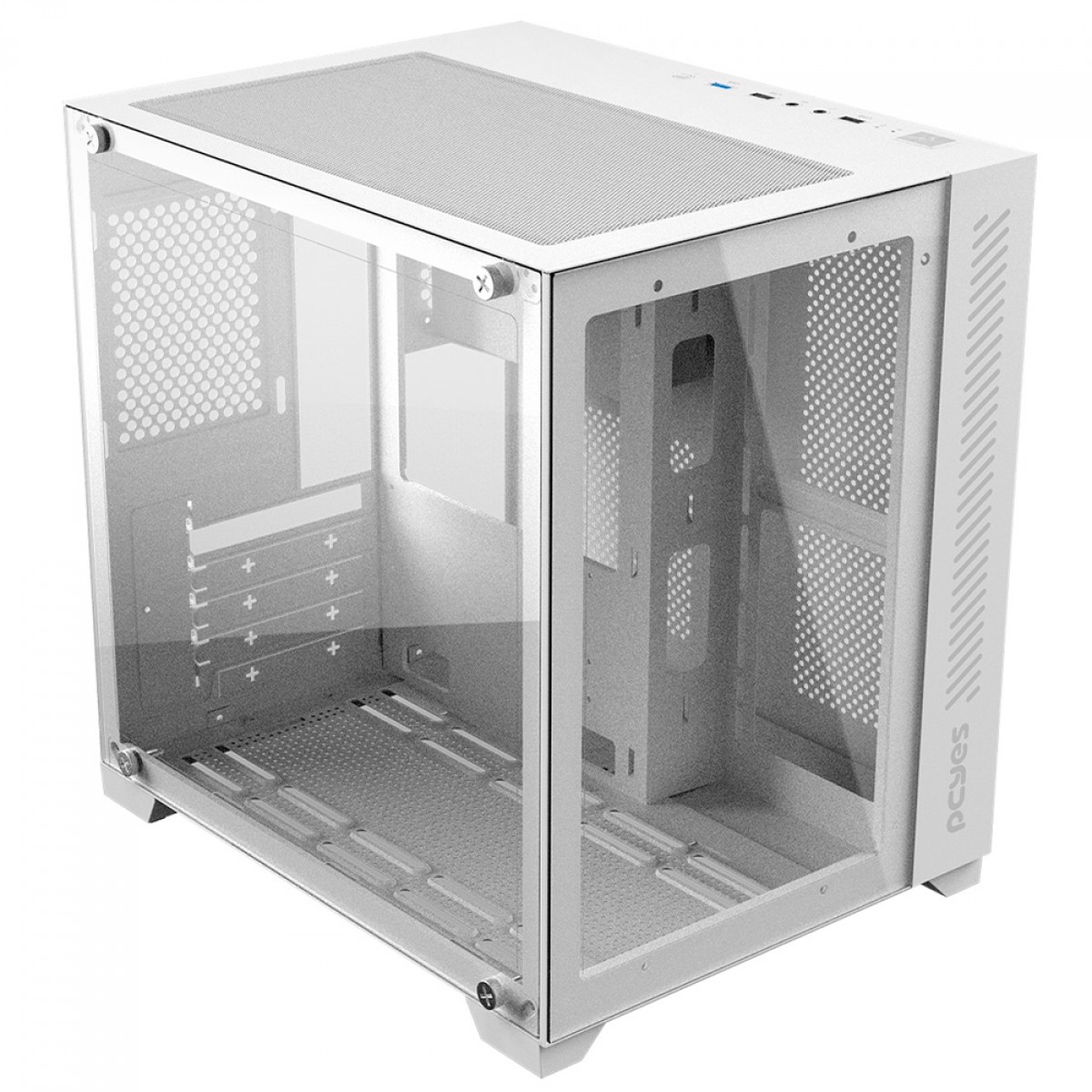 Gabinete Gamer PCYES Forcefield White Ghost, Mid Tower, Vidro Temperado, MATX, Branco, Sem Fan, GFFWGP