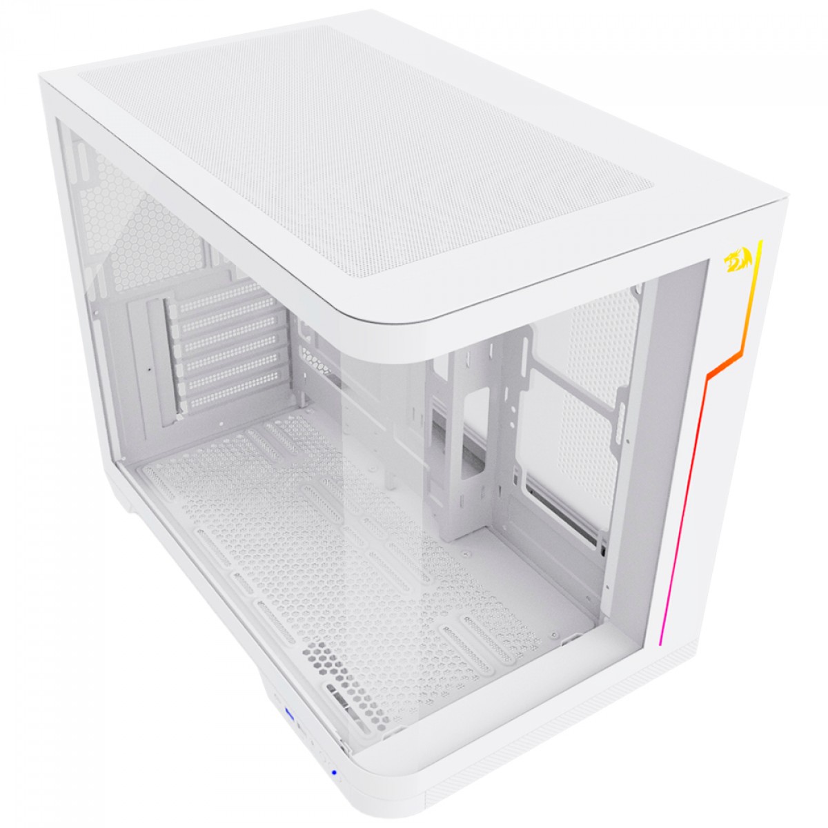 Gabinete Gamer Redragon Wideload Extreme Lunar White, Mid Tower, RGB, Vidro Curvado Temperado, ATX, Branco, Sem Fonte, Sem Fan, CA-605W	