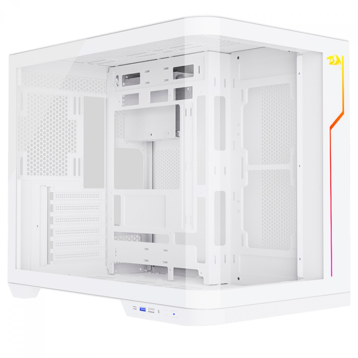 Gabinete Gamer Redragon Wideload Extreme Lunar White, Mid Tower, RGB, Vidro Curvado Temperado, ATX, Branco, Sem Fonte, Sem Fan, CA-605W	