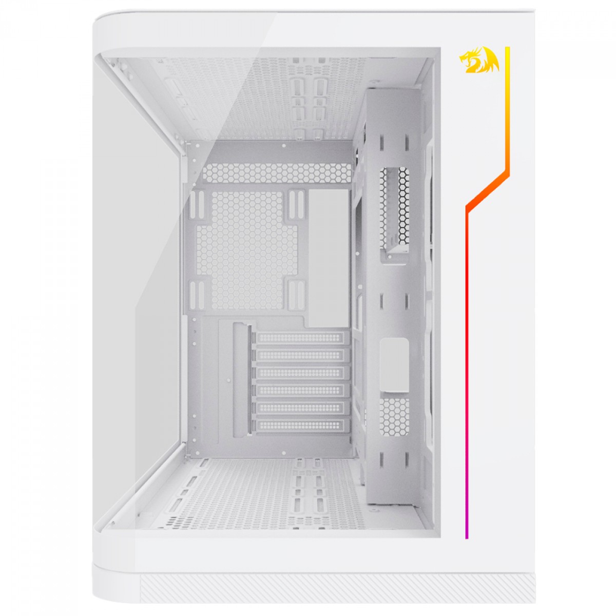 Gabinete Gamer Redragon Wideload Extreme Lunar White, Mid Tower, RGB, Vidro Curvado Temperado, ATX, Branco, Sem Fonte, Sem Fan, CA-605W	