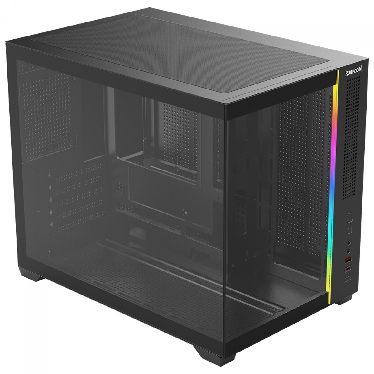 Gabinete Gamer Redragon Wideload Mini Lite, RGB, Mid Tower, Vidro Temperado, mATX, Sem Fan, Preto, CA-611B