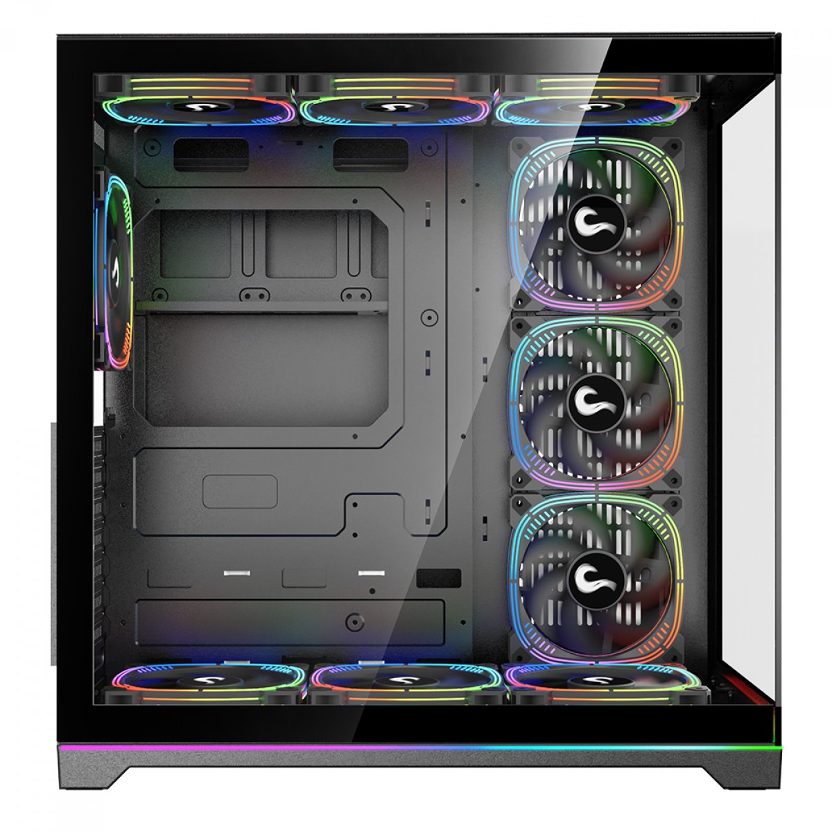 Gabinete Gamer Rise Mode Galaxy Glass Standard V2 Led ARGB, Mid Tower, Vidro Temperado, ATX, Sem Fonte, Com 10 Fans, Preto, RM-GA-GGSB2L-ARGB