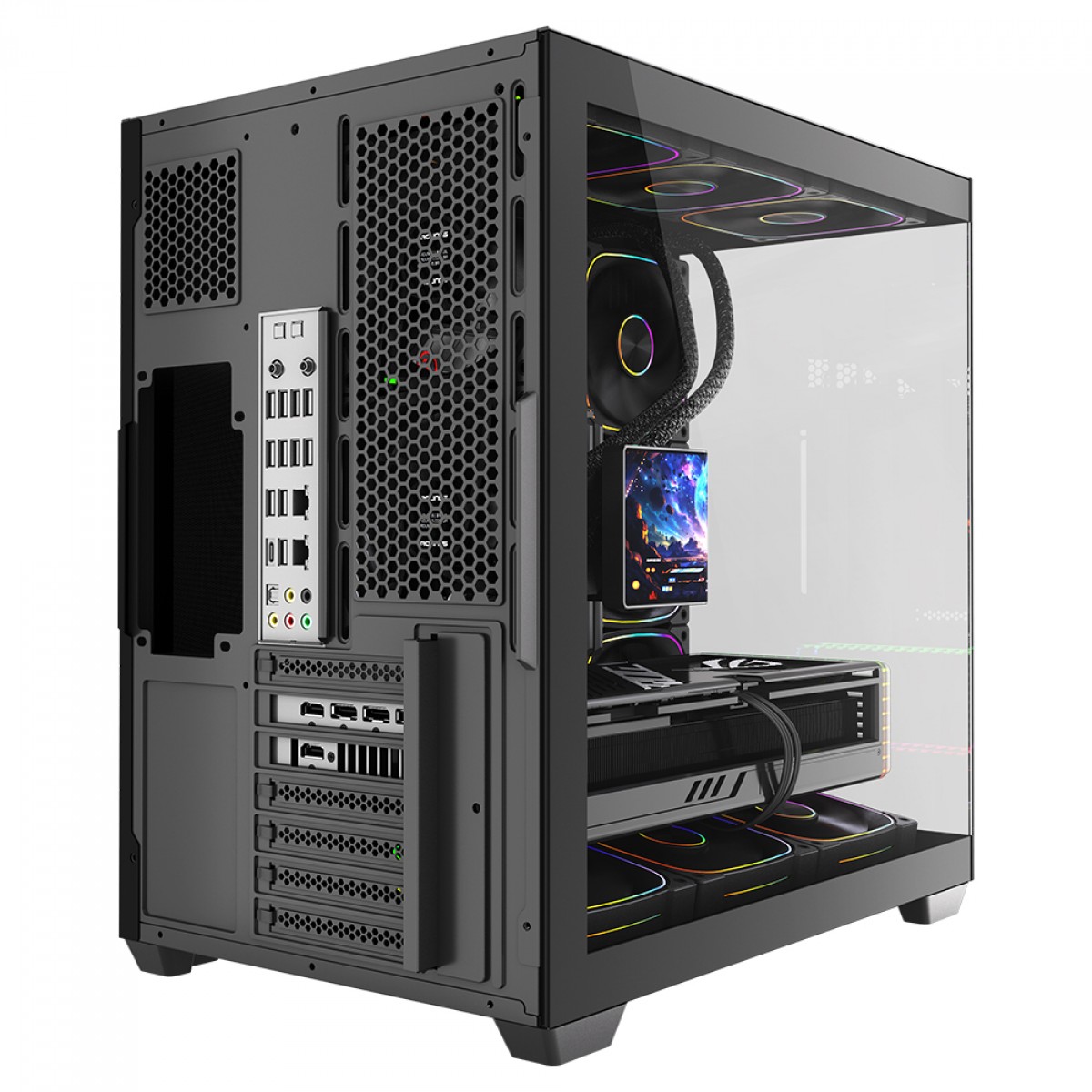 Gabinete Gamer Round5 Asuka Black, Mid Tower, Lateral e Frontal de Vidro, ATX, Sem Fans, Preto, R5-ASUKA-B-2251