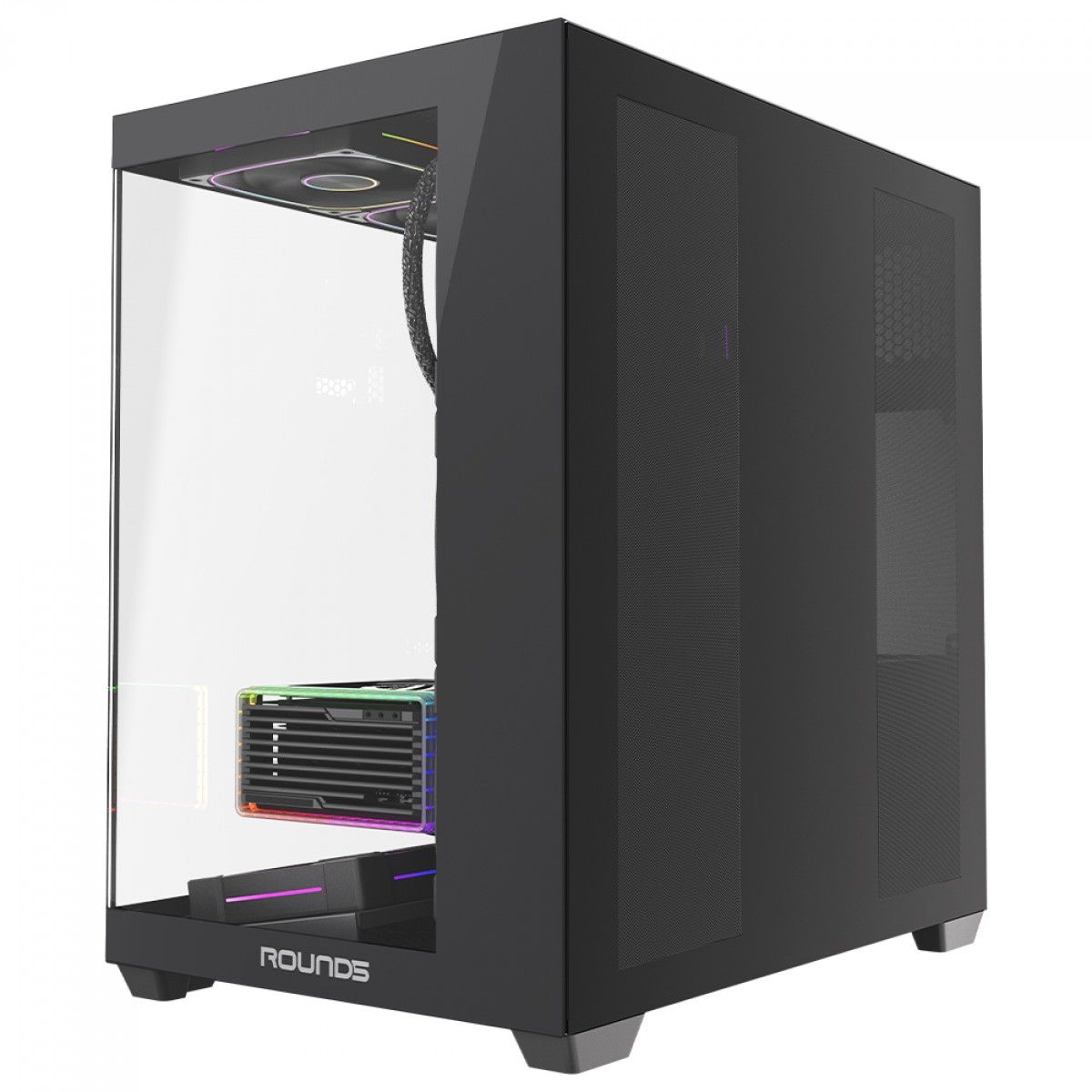 Gabinete Gamer Round5 Asuka Black, Mid Tower, Lateral e Frontal de Vidro, ATX, Sem Fans, Preto, R5-ASUKA-B-2251