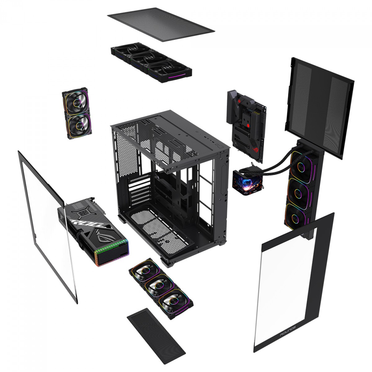 Gabinete Gamer Round5 Asuka Black, Mid Tower, Lateral e Frontal de Vidro, ATX, Sem Fans, Preto, R5-ASUKA-B-2251