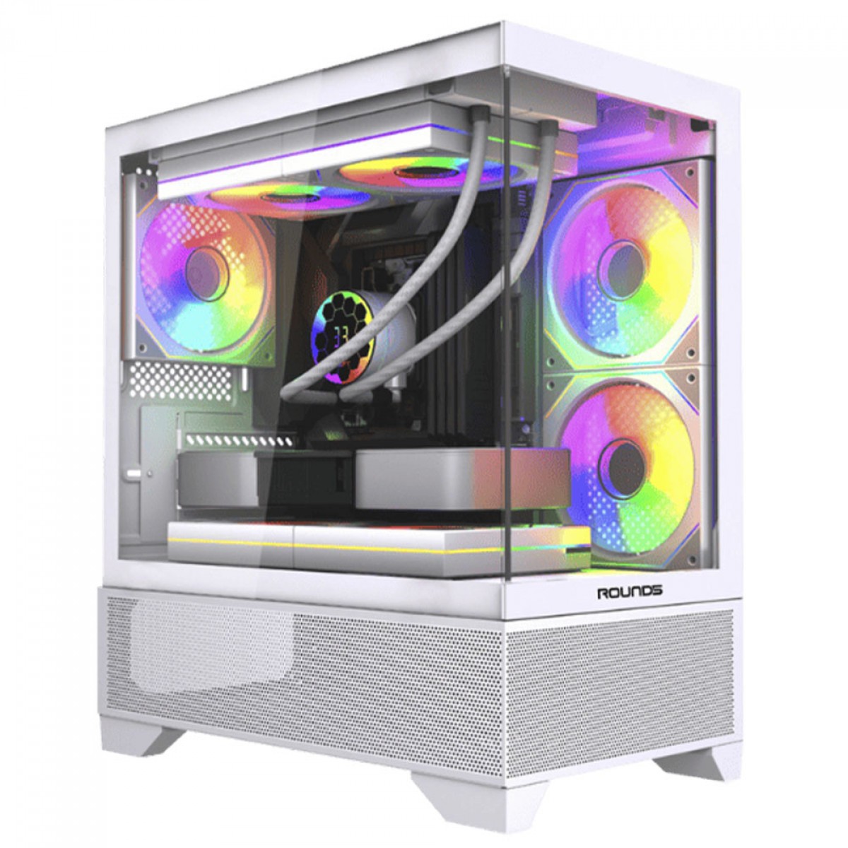 Gabinete Gamer Round5 Draven White, Mid Tower, Lateral e Frontal de Vidro, M-ATX, Sem Fans, Branco, R5-DRAVEN-W-2182