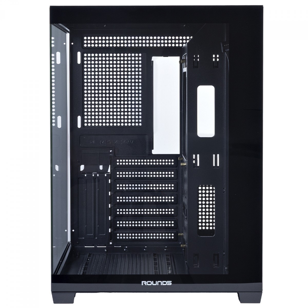 Gabinete Gamer Round5 Genos Black, Aquário, Mid Tower, Lateral de Vidro, ATX, Sem Fans, Preto, R5-GENOS-B-2189